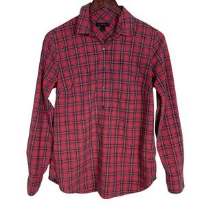 J. Crew Red Tartan Popover Shirt/ Plaid Half Button Down Long Sleeve Size 6